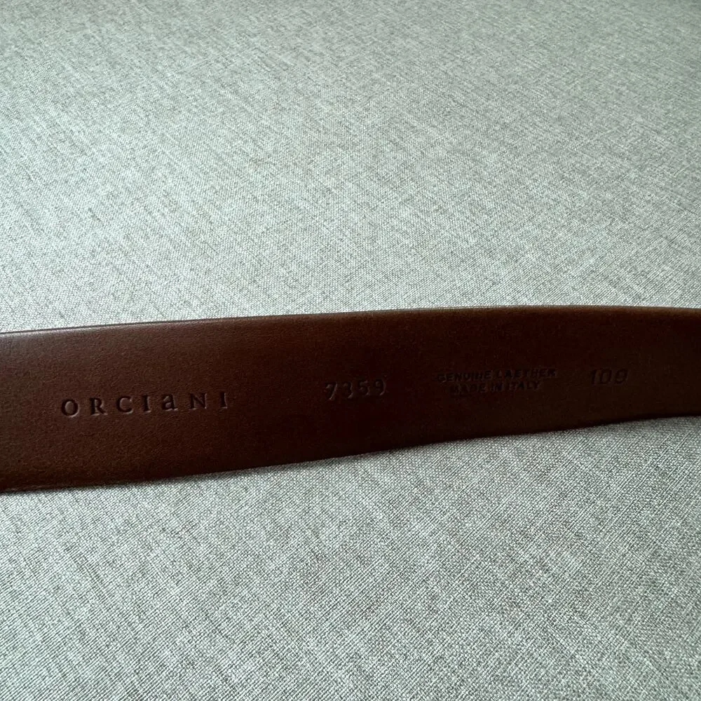 Orciani Copper Moka Brown Italian Leather Silver Square Buckle Belt 100 NEW 36